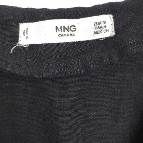 MNG Mango casual size 4 Loli linen blend 3/4 sleeves v neck midi dress black - Picture 5 of 14